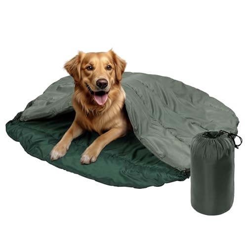 Navaris Hundeschlafsack - Hundematte Isomatte für den Außenbereich - Hundedecke flauschig für unterwegs - Outdoor Dog Bed - Grün