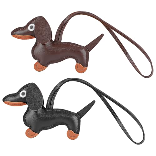 2 Stück Schlüsselanhänger Dackel,Welpe Hundetasche Anhänger,Leder Glücksbringer Dackel Keychain,Schlüsselanhänger Hund,Leder Tierisch Schlüsselanhänger,Dackel Deko,Dackel Geschenke,für Frauen Männer